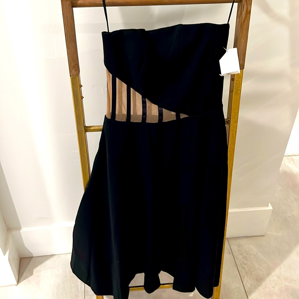 Dress the population illusion waist black strapless cocktail dress